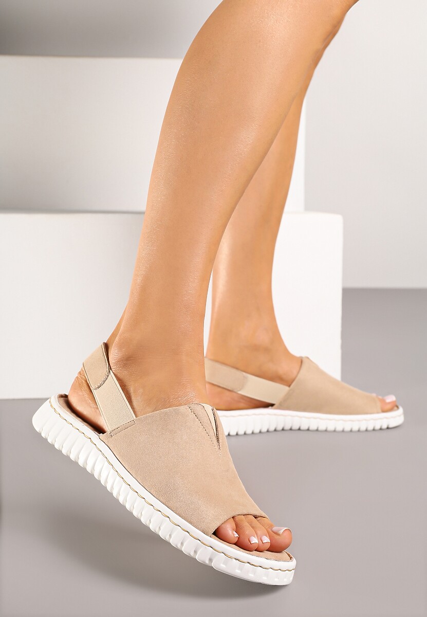 Szare Sandały Vices z Ekozamszu na Podeszwie Zdobionej Żłobieniami Saruvelle