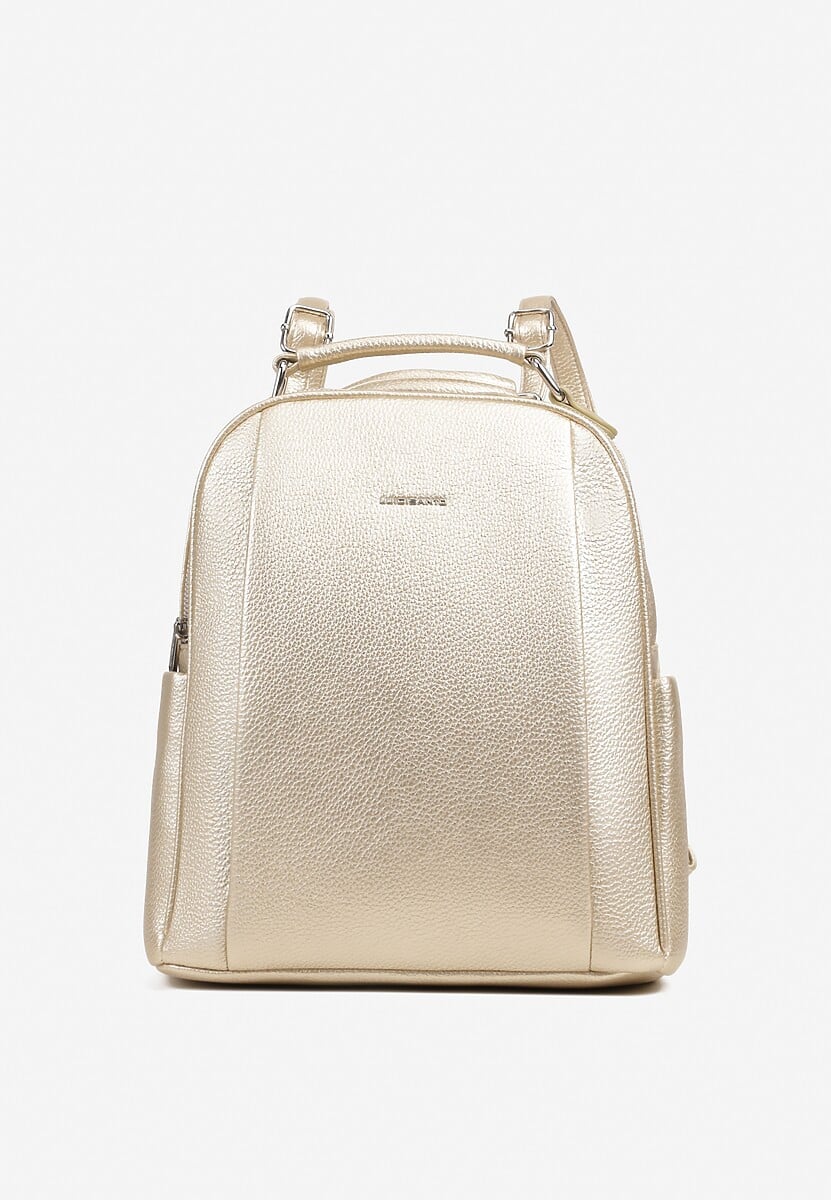 Złoty Mały Plecak o Geometrycznym Kształcie z Regulowanymi Szelkami Ralzeri