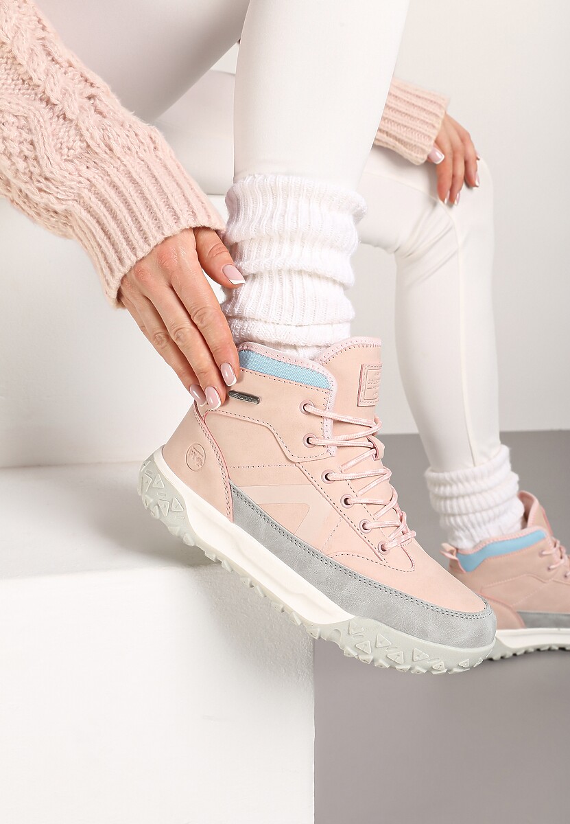 Beżowe Traperki ze Sznurowaniem i Grubą Podeszwą Ellithrina