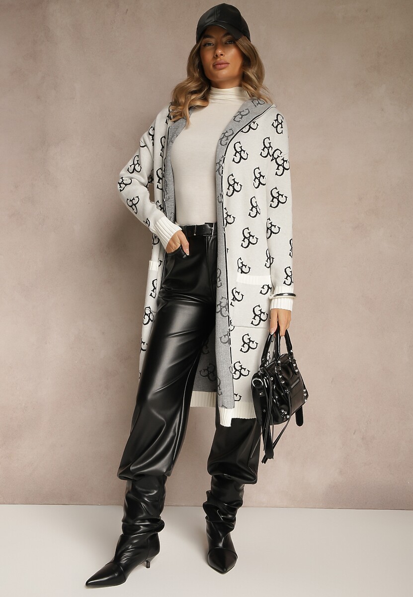 Jasnoszary Kardigan Ozdobiony Geometrycznym Wzorem Ralittia