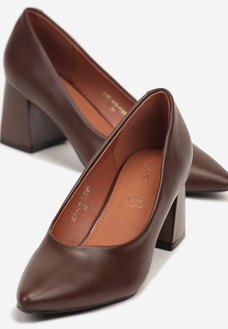 Brązowe Czółenka Vices Basic na Słupkowym Obcasie ze Skórzaną Wkładką Esande