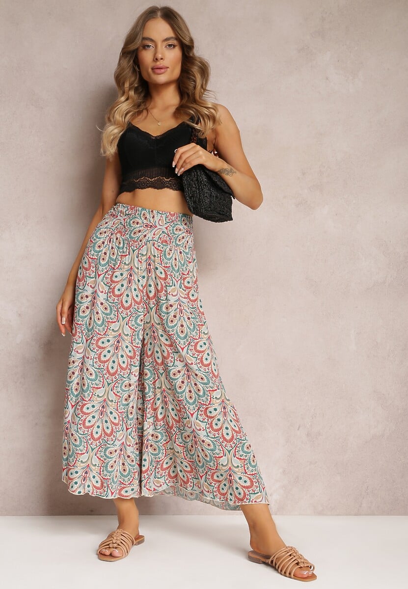 Granatowe Spodnie z Gumką w Pasie i Szerokimi Nogawkami z Wiskozy Adotria