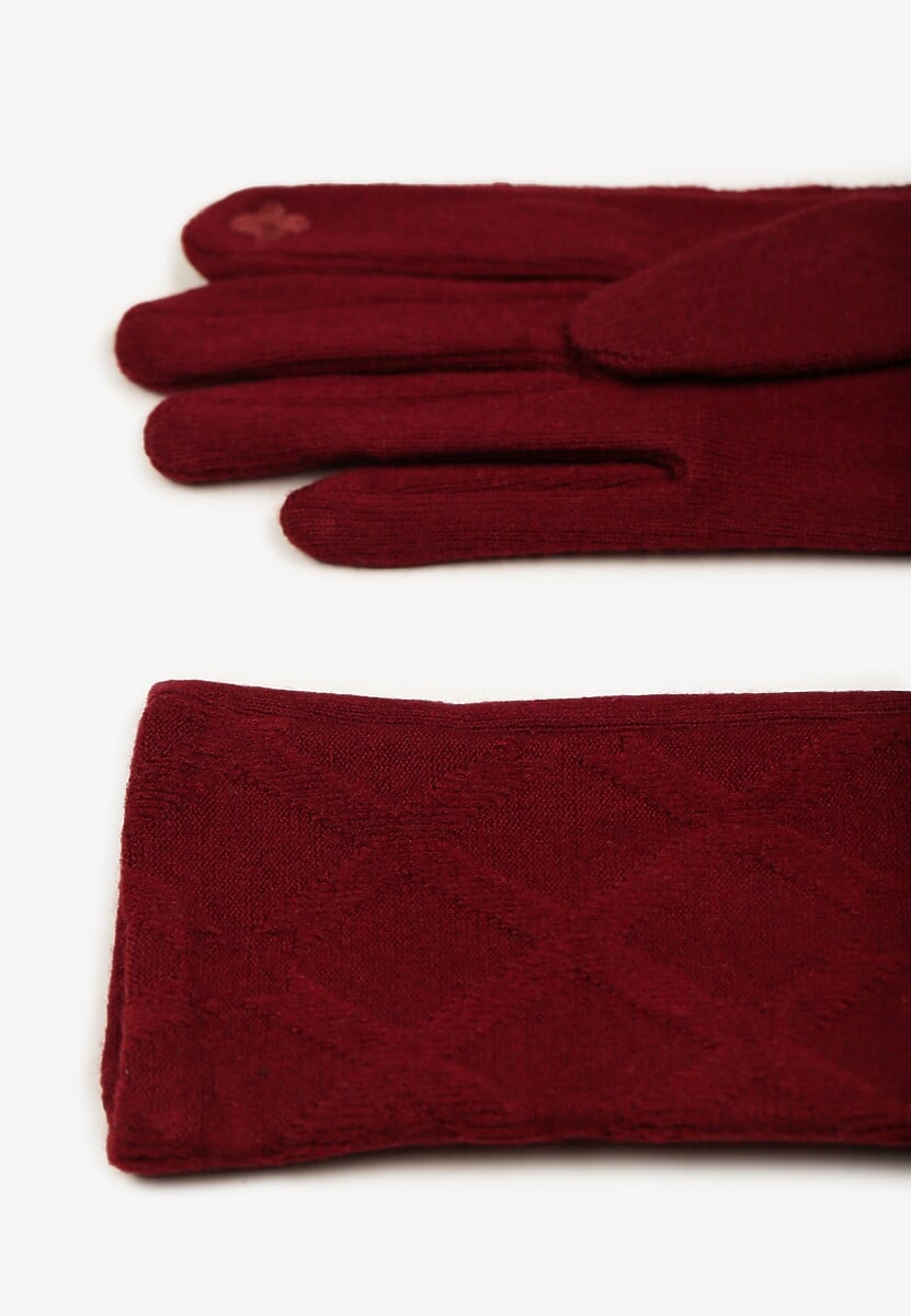 Bordowe Dzianinowe Casualowe Rękawiczki z Bawełną Zinnithoa