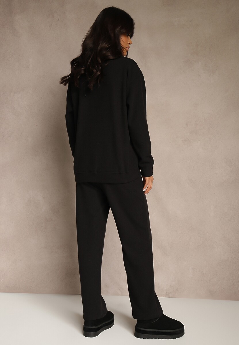 Czarny Komplet Dresowy z Polaru Bluza z Krótkim Suwakiem i Spodnie Joggery Hypamena