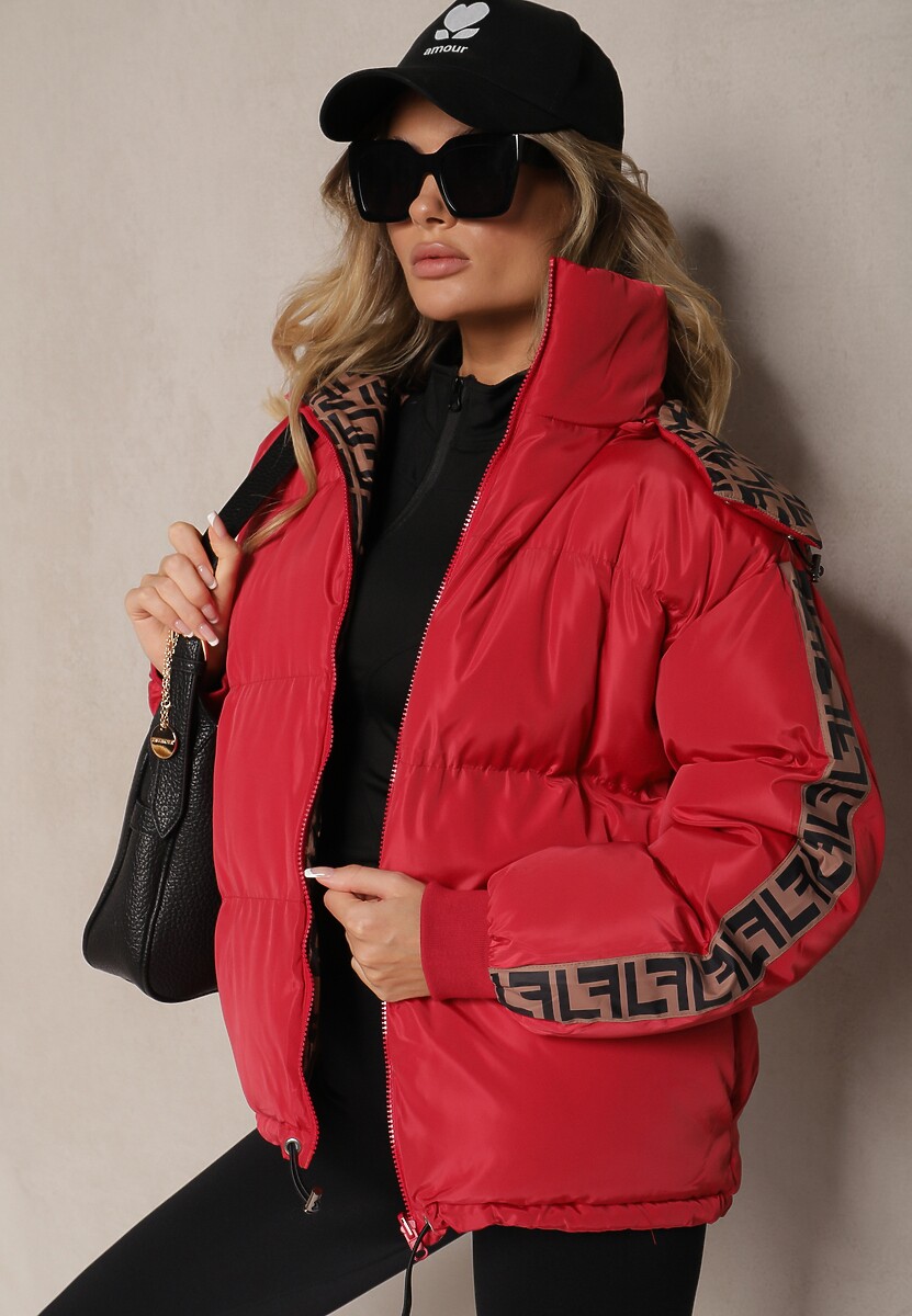 Czerwona Casualowa Kurtka Dwustronna Typu Puffer ze Ściągaczami i Kapturem Erisalanne