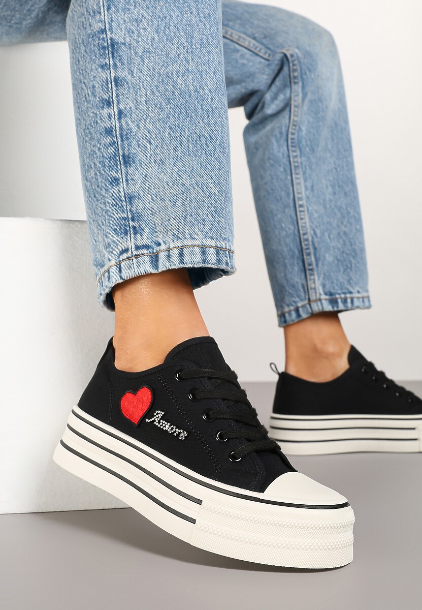 Panterkowe Trampki na Grubej Podeszwie z Aplikacją i Napisem Eheria