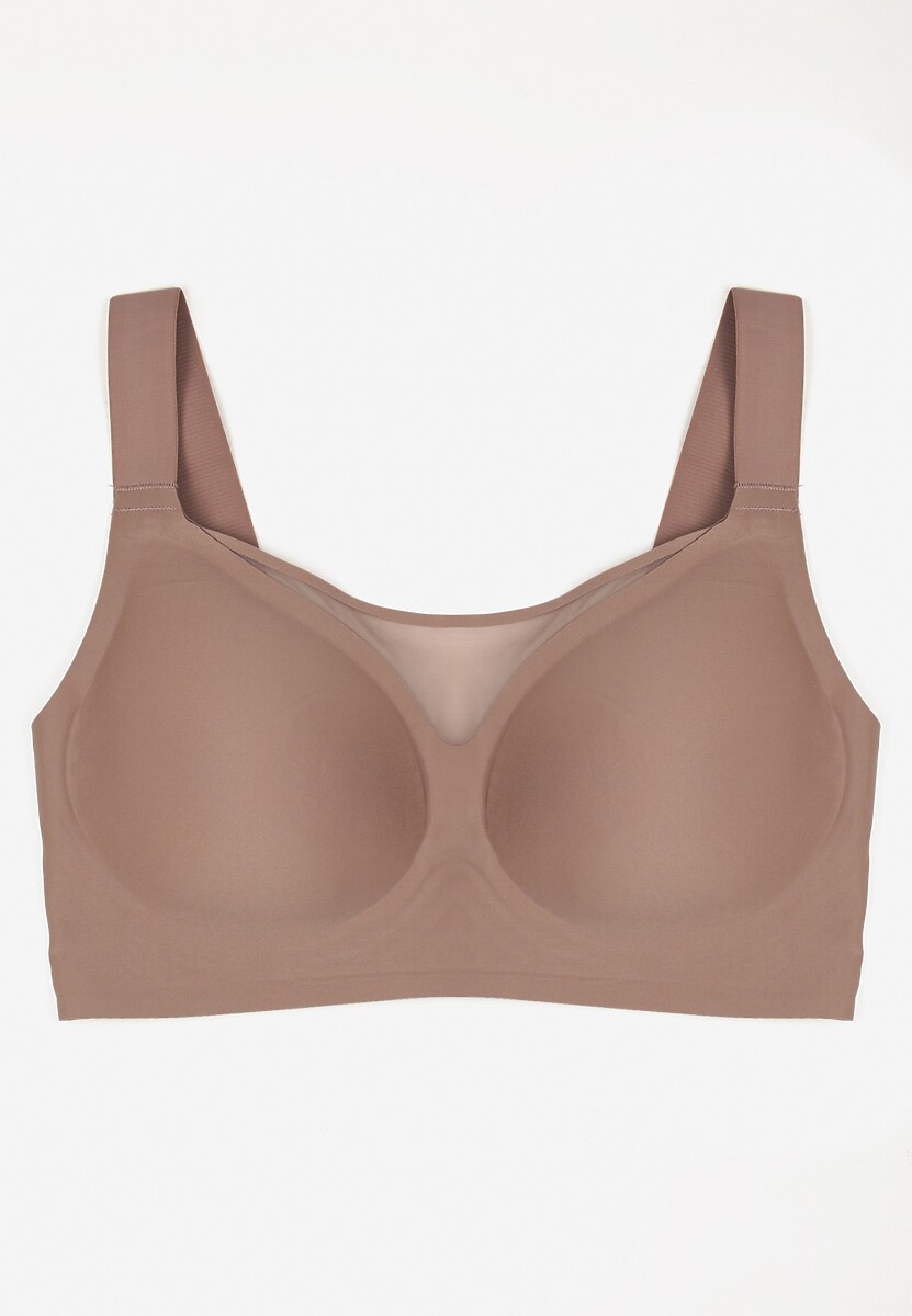 Ciemnobeżowy Biustonosz na Szerokich Ramiączkach Zdobiony Siateczkową Wstawką Salineva