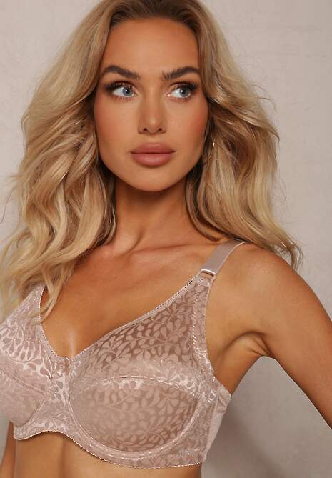 Ciemnobeżowy Biustonosz Koronkowy z Usztywnieniem i Regulowanymi Ramiączkami Lurefia