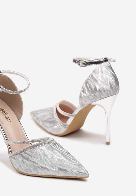 Srebrne Szpilki z Paskami z Cyrkoniami Wykończone Błyszczącą Nitką Aletiepa