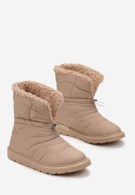 Ciemnobeżowe Śniegowce ze Ściągaczem i Ozdobnym Barankiem Tytusore