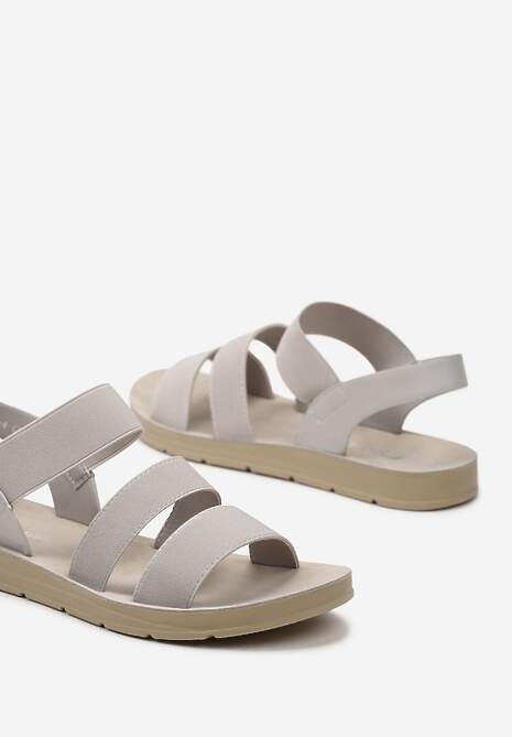 Szare Sandały z Materiałowymi Elastycznymi Paskami Alindeama