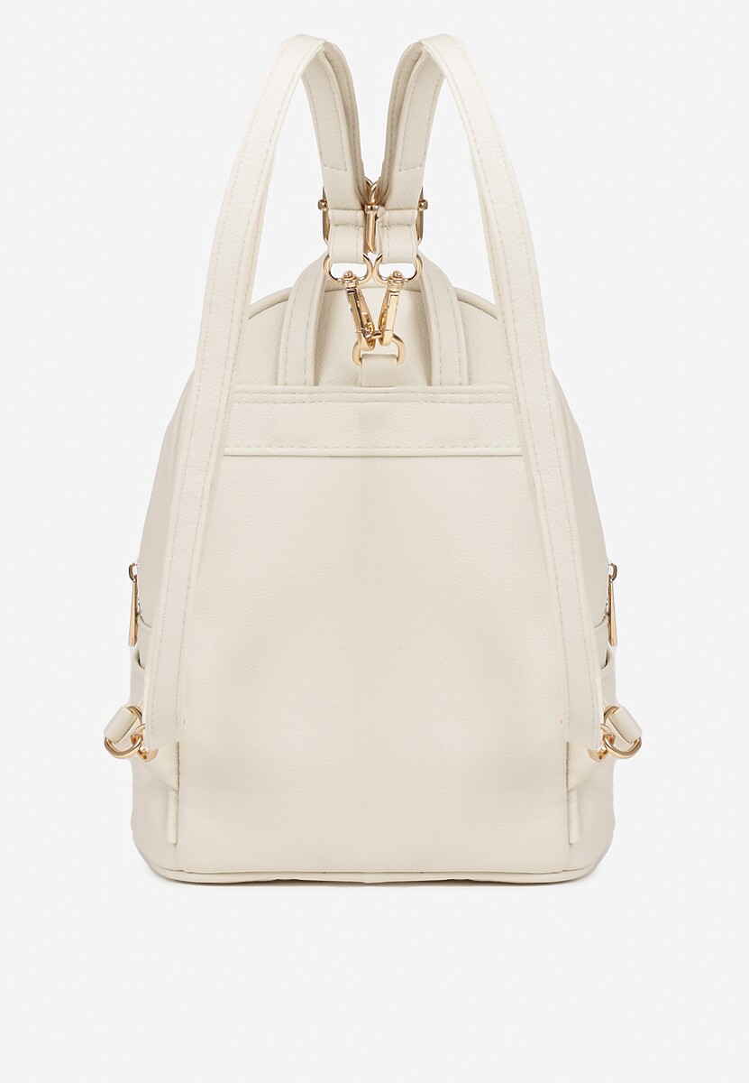 Beżowy Mały Plecak Trapezowy Zdobiony Aplikacją Paseriela