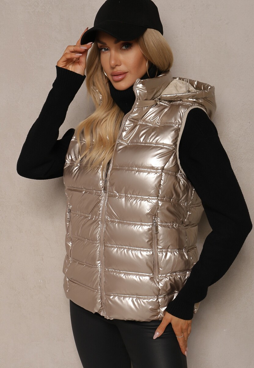 Biała Pikowana Kamizelka z Odpinanym Kapturem Zinnailia