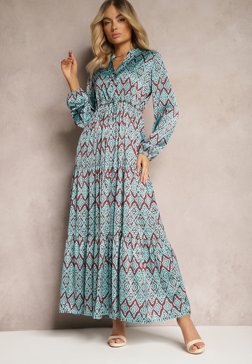 Niebieska Casualowa Sukienka ze Sznurkiem w Pasie i Falbanką Carmarie