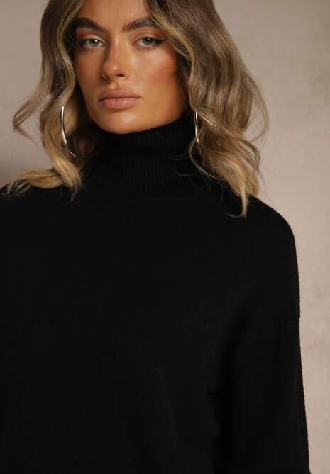 Czarny Golf z Dodatkiem Kaszmiru z Przeszyciami po Bokach Avenella