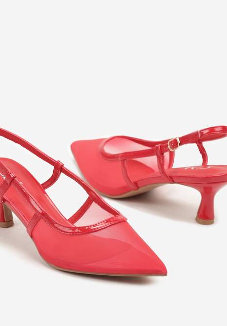 Czerwone Siateczkowe Sandały Slingback na Niskim Obcasie Syltewi