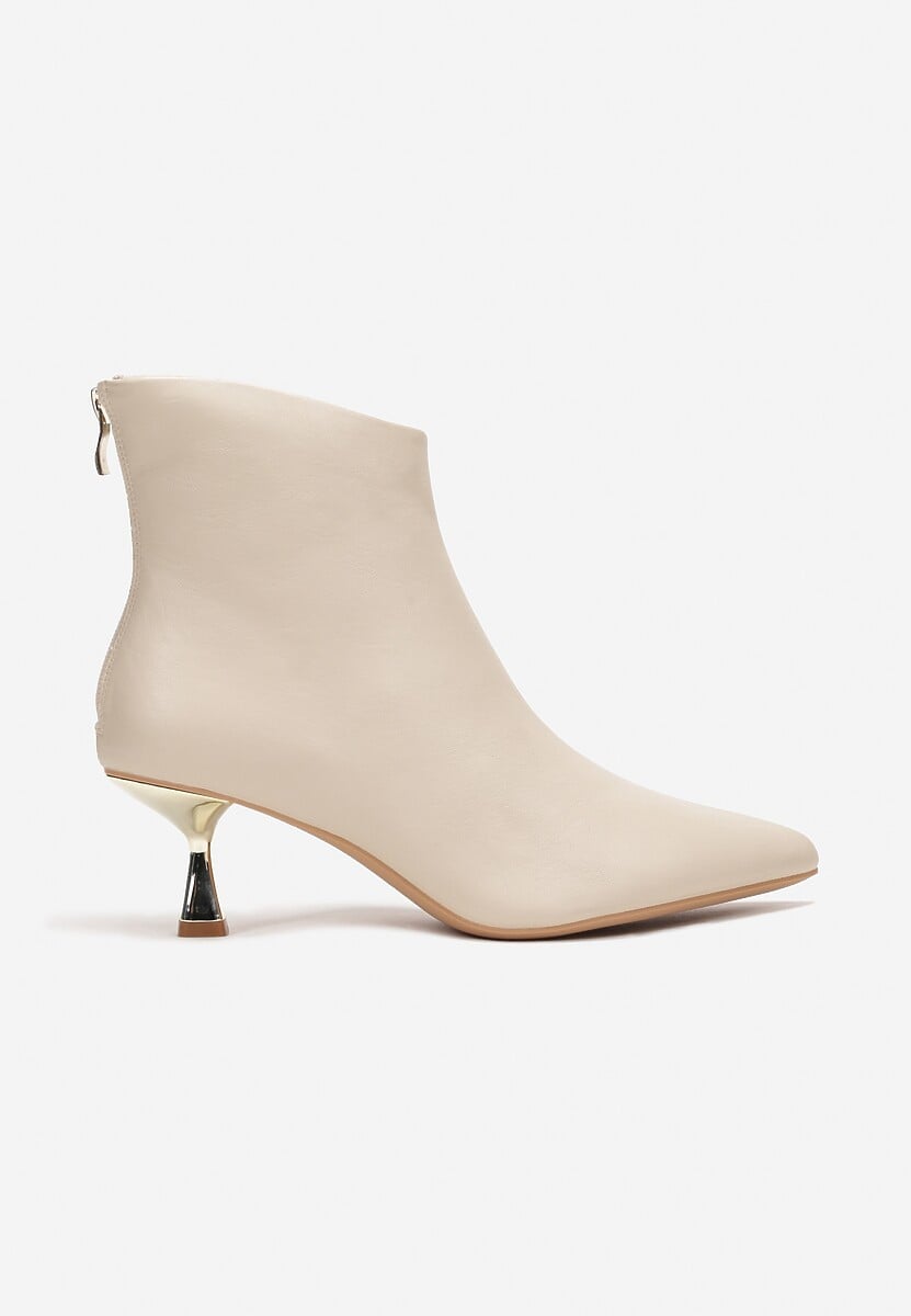 Beżowe Botki na Kaczuszce z Metalicznym Efektem Nechal