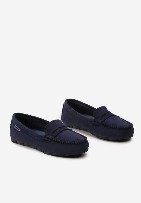 Granatowe Płaskie Mokasyny o Klasycznym Fasonie z Przeszyciem Wenniva