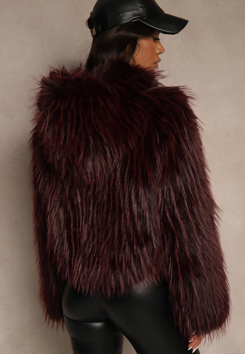 Bordowa Kurtka Futerko z Kapturem i Zapięciem na Suwak Zetora