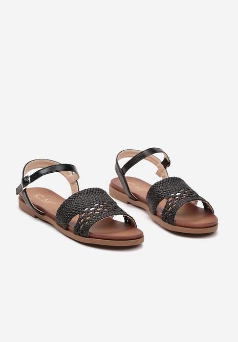 Czarne Płaskie Sandały Zapinane na Sprzączkę Zundia