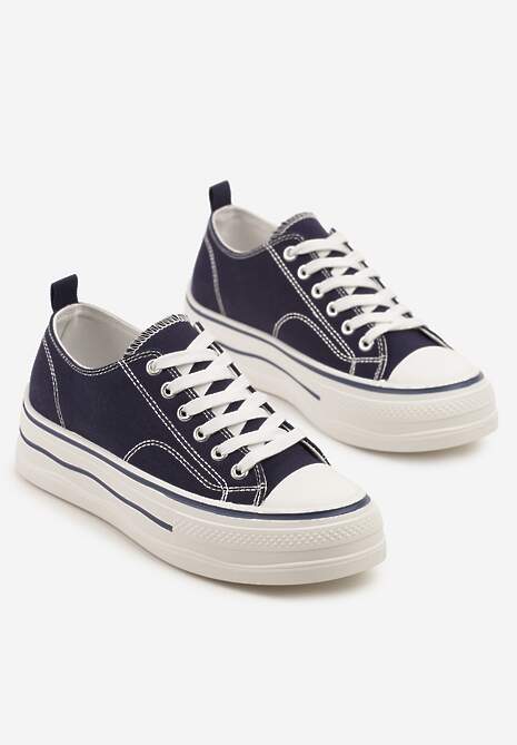 Granatowe Casualowe Trampki na Niskiej Platformie Natirinne