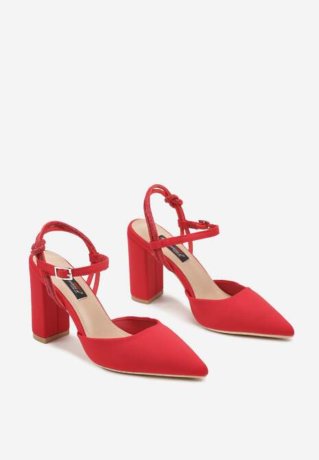 Czerwone Sandały na Słupkowym Obcasie ze Szpiczastym Noskiem i Paskiem z Cyrkoniami Ennalith