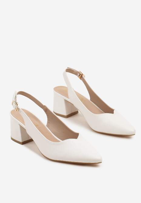 Białe Sandały Vices na Słupku Slingback ze Skórzaną Wkładką Ciaravien