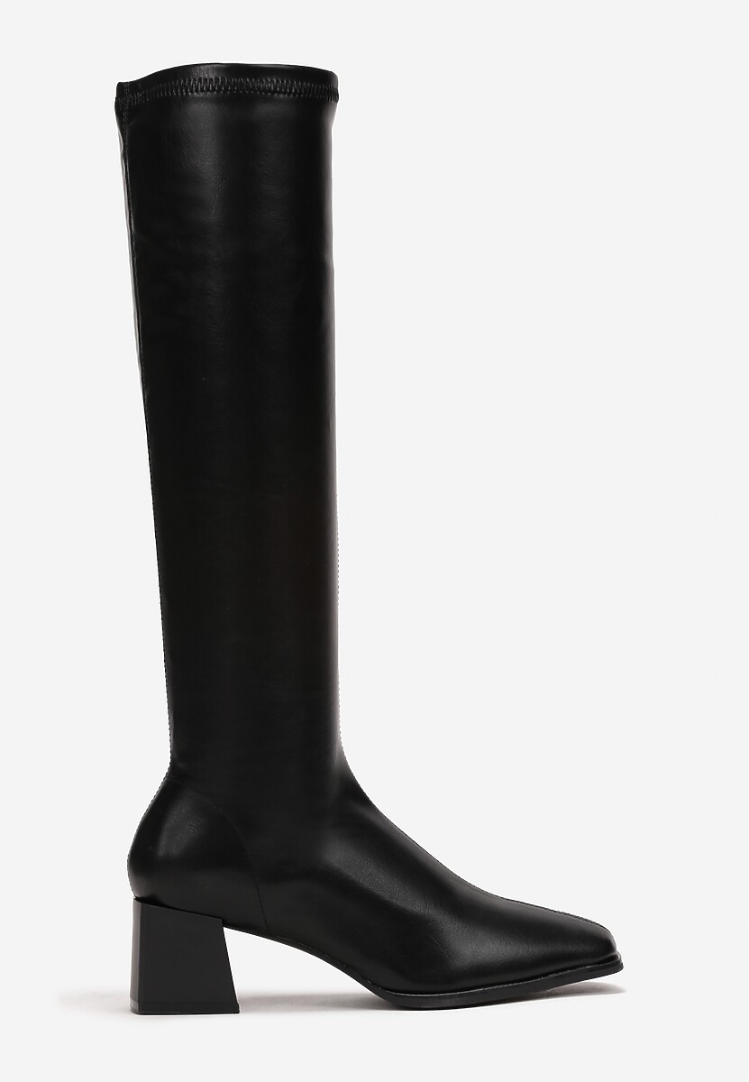 Czarne Kozaki na Geometrycznym Słupku z Kwadratowym Noskiem Brikalona