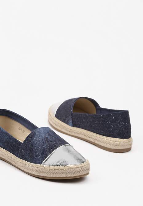 Granatowe Espadryle z Ozdobnym Noskiem na Plecionej Podeszwie Effiel