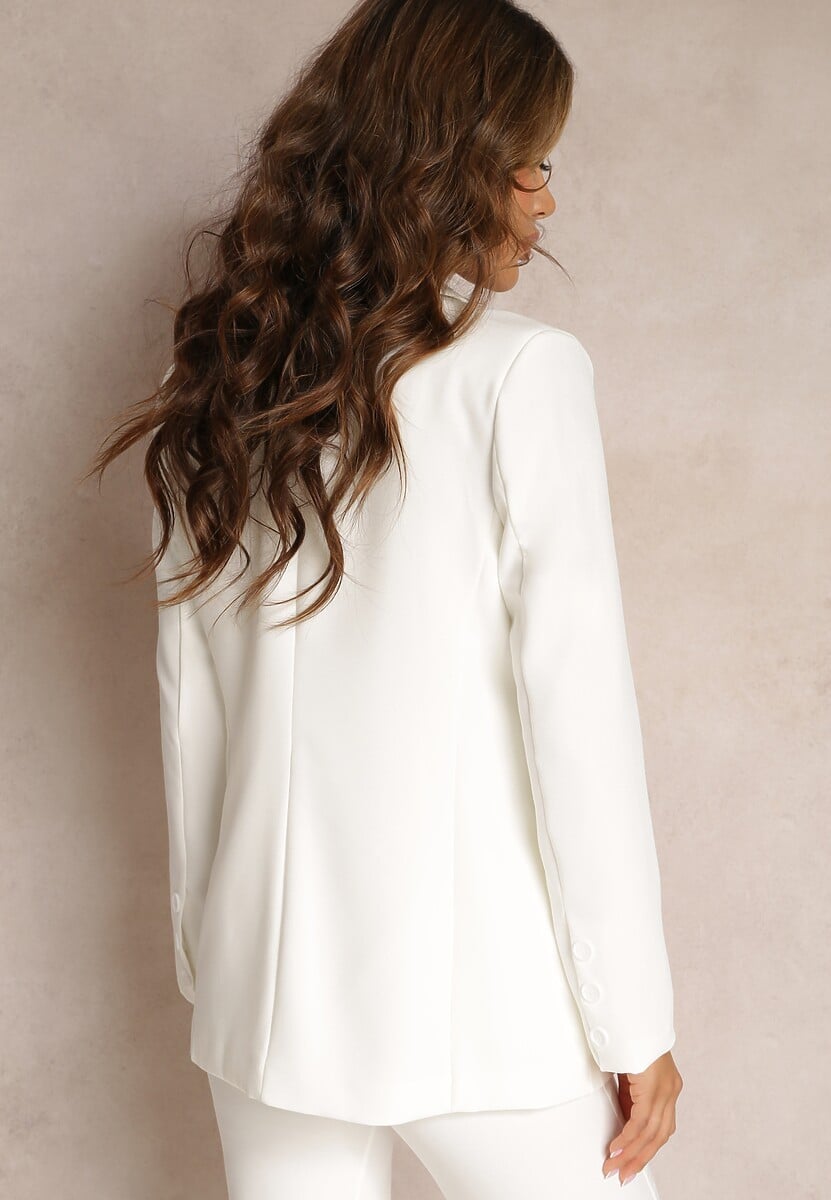 Biała Dwurzędowa Marynarka z Ozdobnymi Klapami Elizabeto