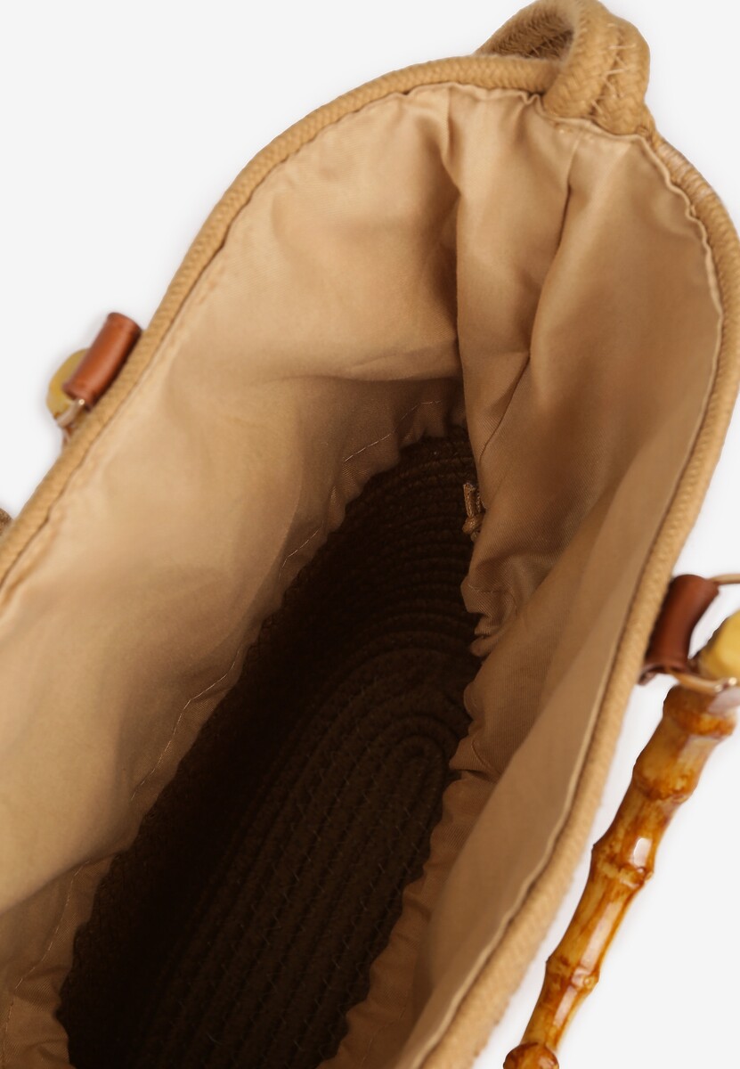 Ciemnobeżowa Torebka Szydełkowa Ozdobiona Rączką Reveanice