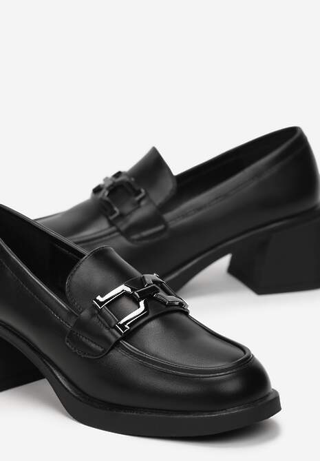 Czarne Mokasyny na Niskim Obcasie Aspandia