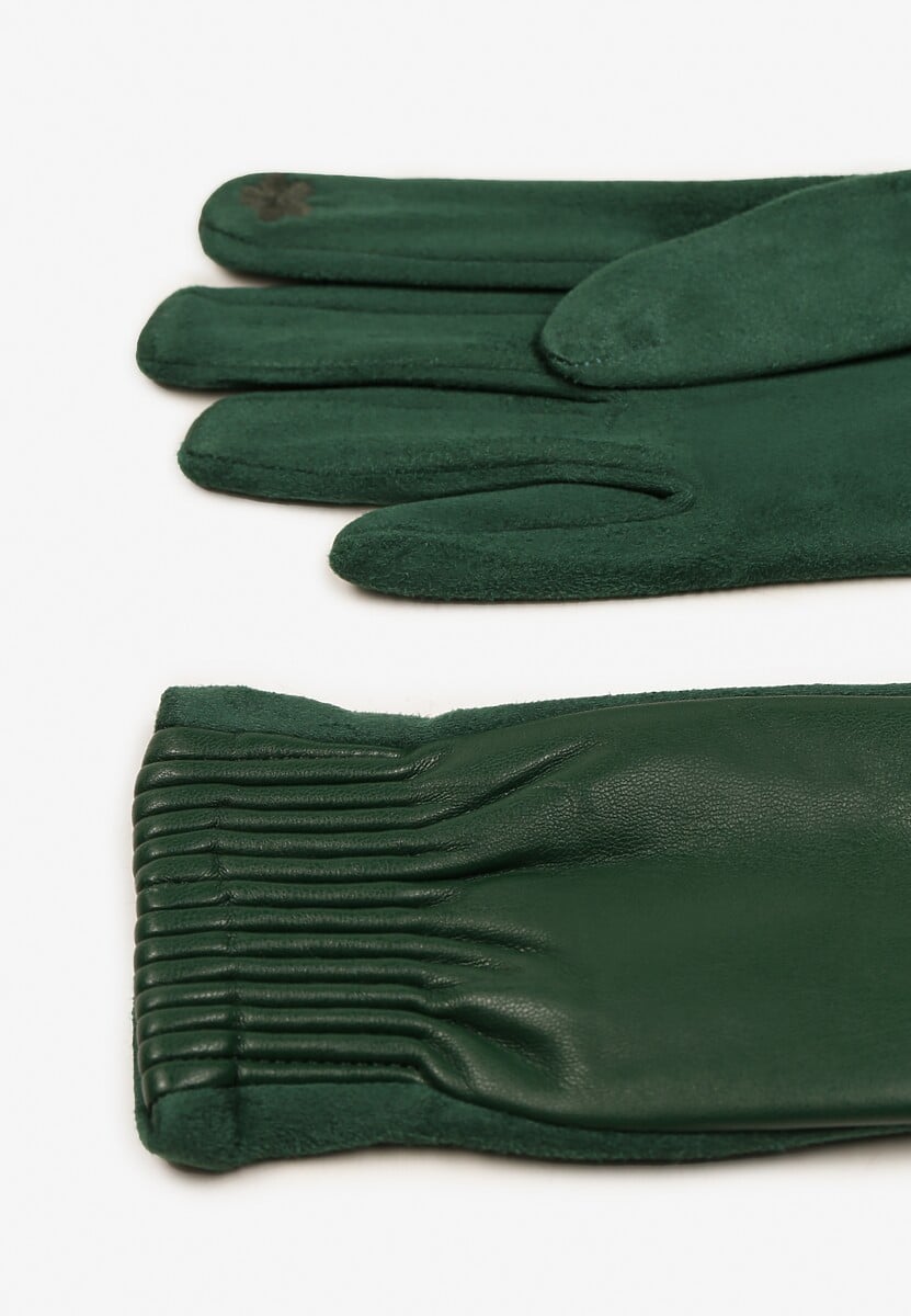 Zielone Rękawiczki z Marszczonym Wzorem Lynlemi