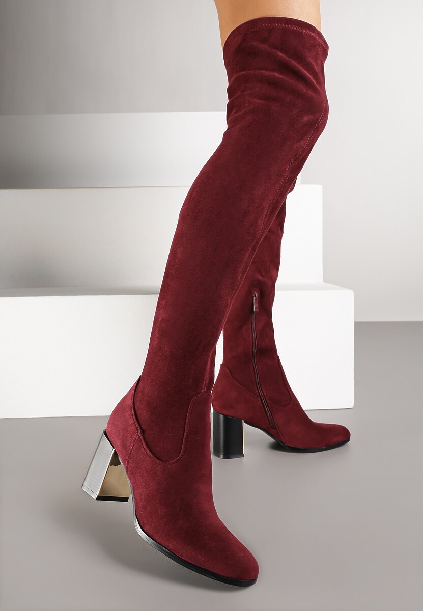 Czarne Długie Kozaki za Kolano z Imitacji Zamszu na Metalicznym Obcasie Terephne