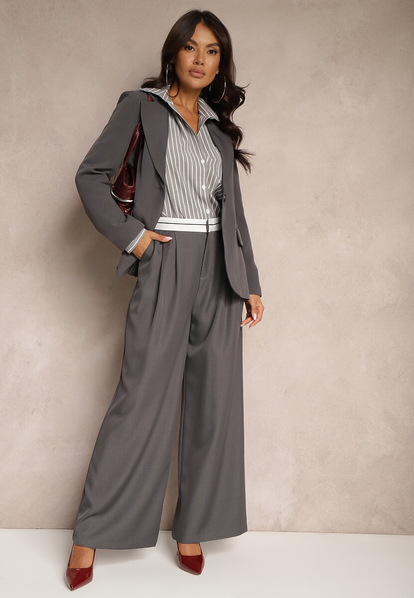 Czarne Spodnie z Wiskozy Palazzo High Waist Zapinane na Suwak Nellieva