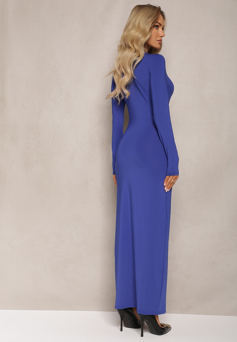 Granatowa Sukienka Maxi o Dopasowanym Kroju z Okrągłym Dekoltem Merilin