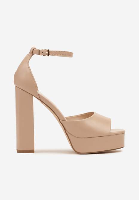 Beżowe Sandały na Platformie i Słupku Fodesa