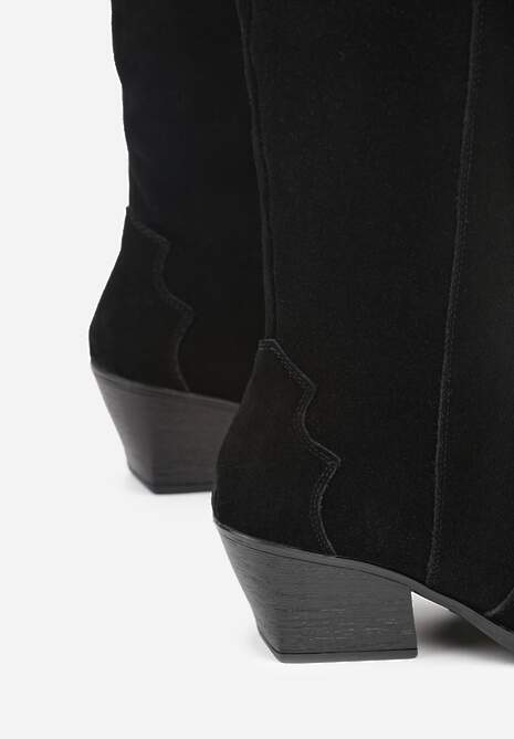 Czarne Kozaki Typu Kowbojki na Stożku z Naturalnego Zamszu Adeora