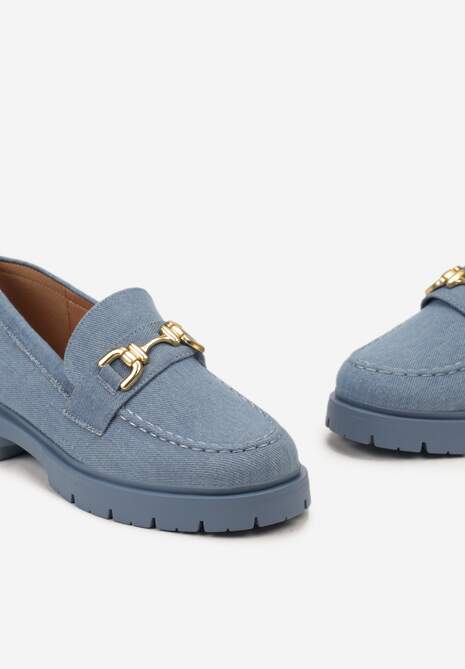 Niebieskie Mokasyny na Grubej Podeszwie z Metaliczną Klamrą Faelwena