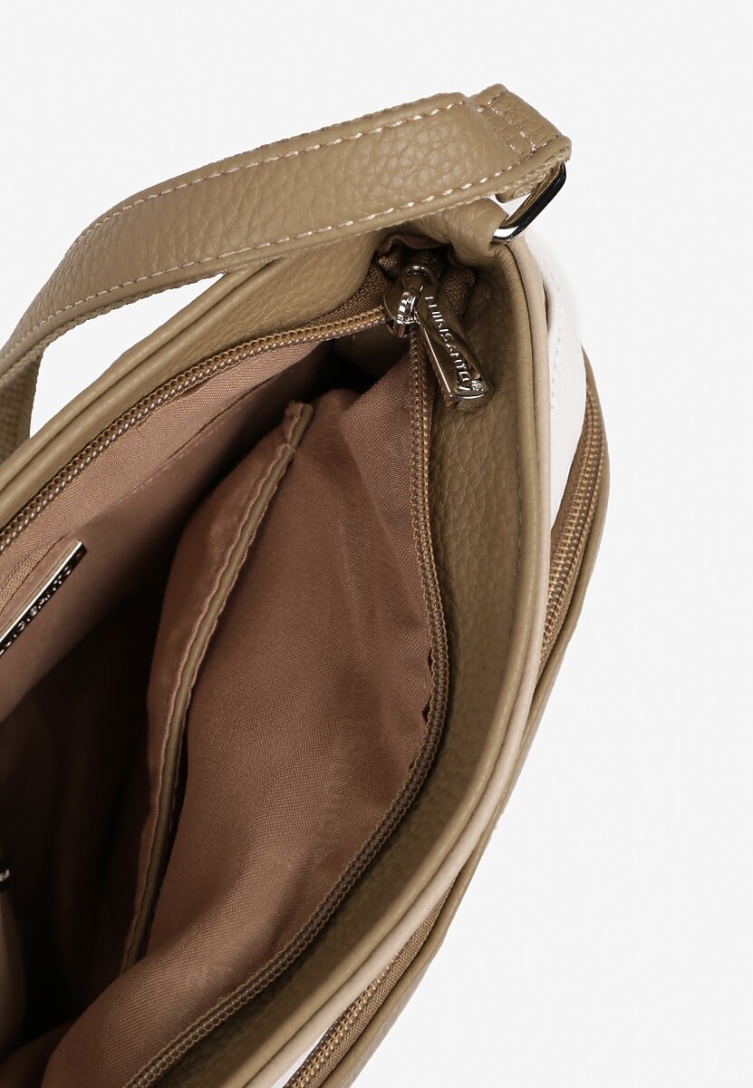 Beżowa Torebka Ozdobione Suwakami i Napisami Tanovira