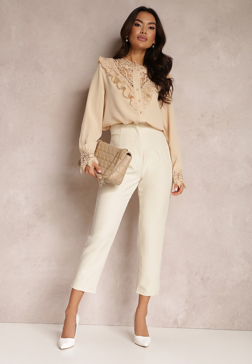 Beżowa Koszula z Koronką Hassei