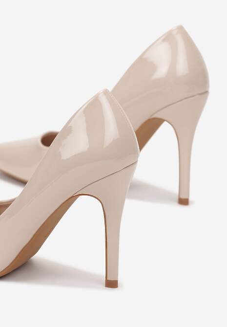 Beżowe Lakierowane Szpilki na Wysokim Obcasie Limiteti