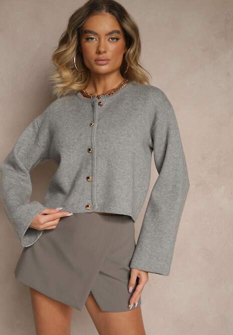 Szary Kardigan z Wiskozą na Metalowe Guziki Asilya