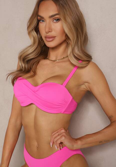 Różowe Bikini 2 Pary Majtek Typu Figi i Biustonosz Wiązany na Plecach Galanoria