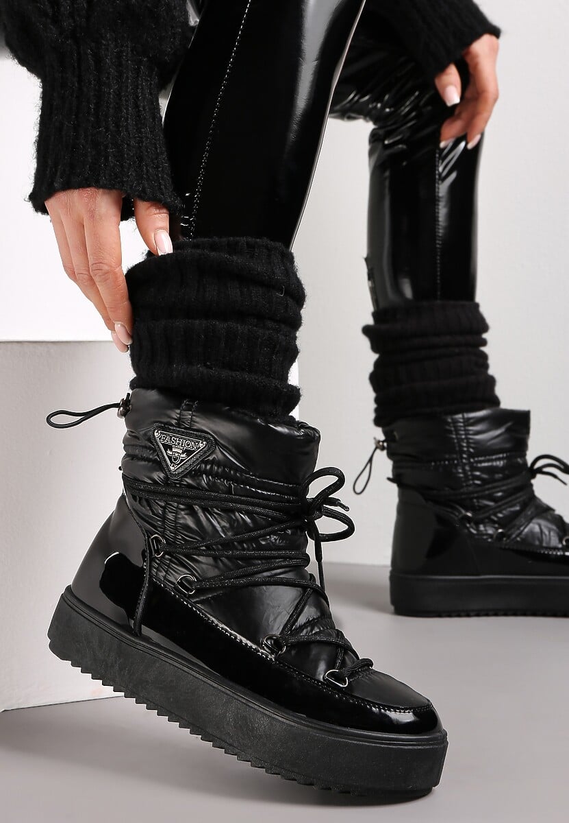 Czarne Śniegowce z Elastycznym Sznurowaniem Reku