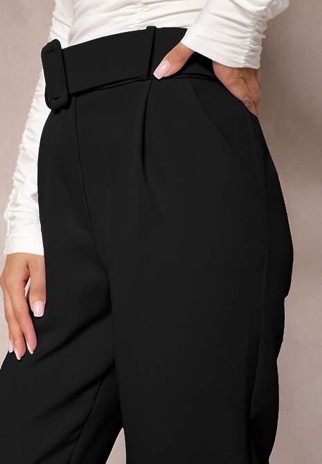 Czarne Spodnie Garniturowe High Waist z Paskiem Wenus