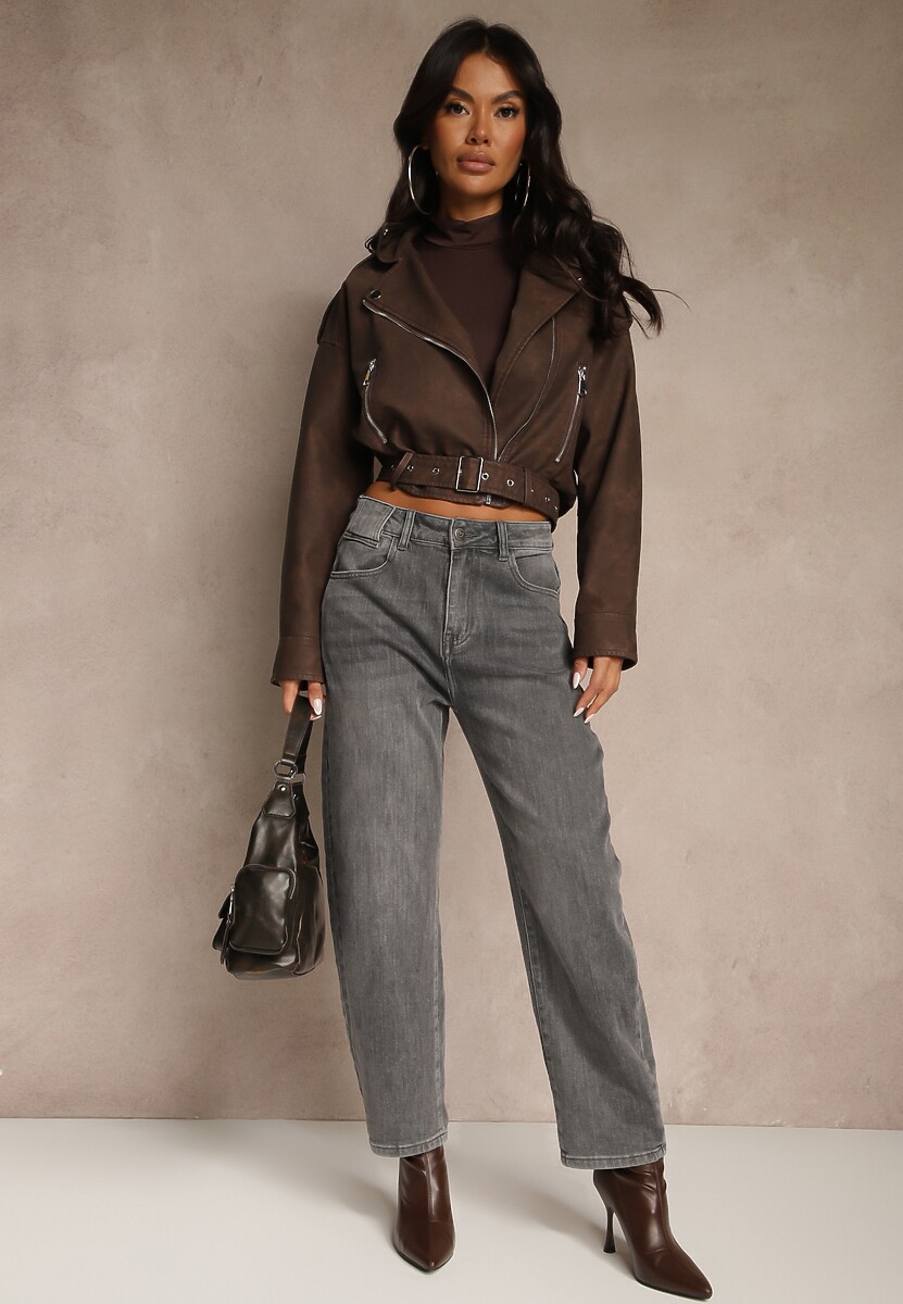 Szare Jeansy Mom Fit High Waist Ralineva