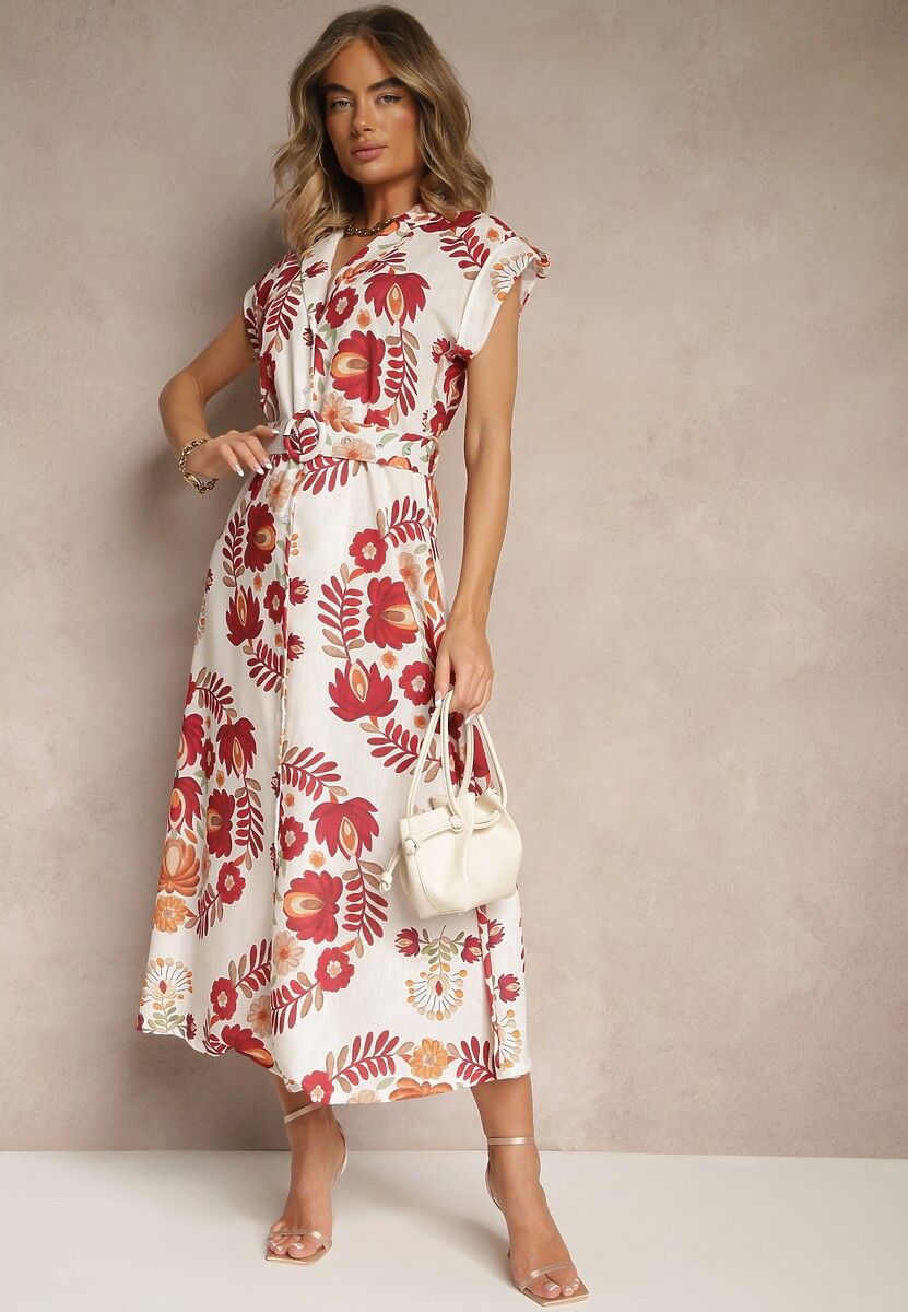 Bordowa Koszulowa Sukienka z Wiskozą z Dodatkowym Paskiem Nitapinia