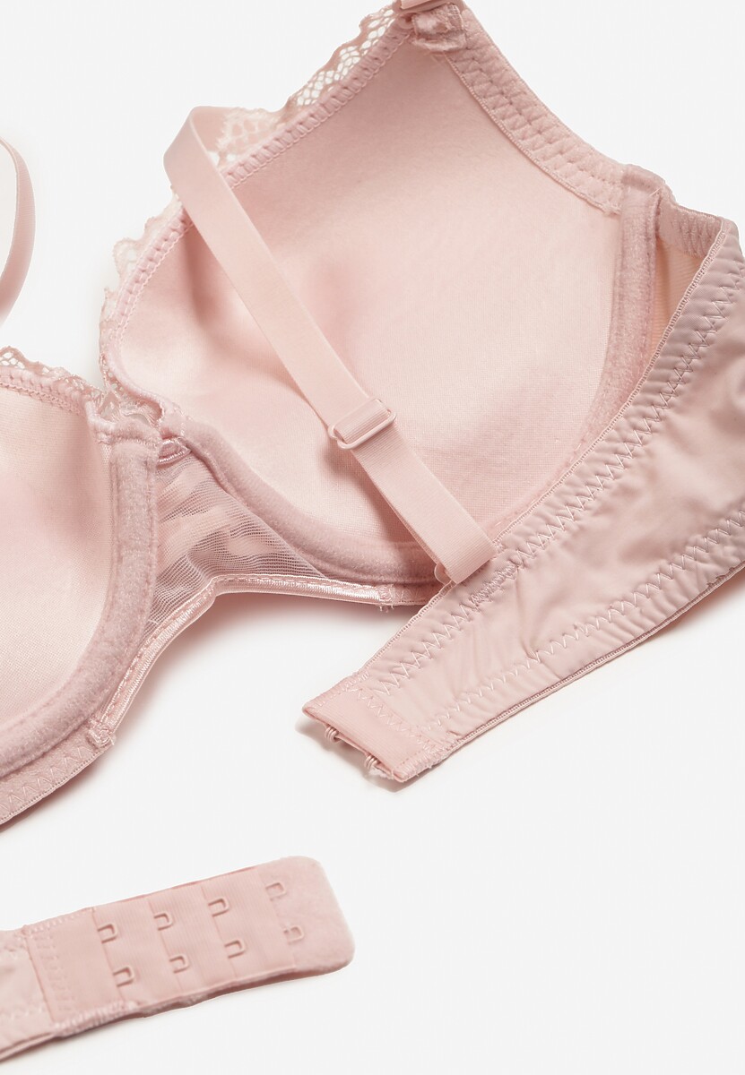 Różowy Biustonosz Push Up z Ozdobną Koronką i Zawieszką Gialine