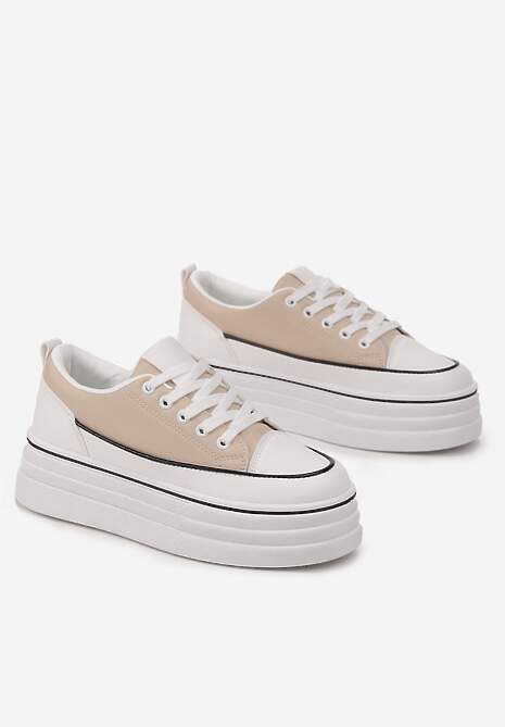 Beżowe Trampki na Grubej Platformie Santtes